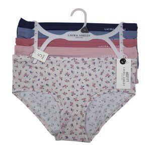 Laura Ashley Soft Nylon Panties Briefs 5 Pack Mid Rise Medium Pink Blue LS3417